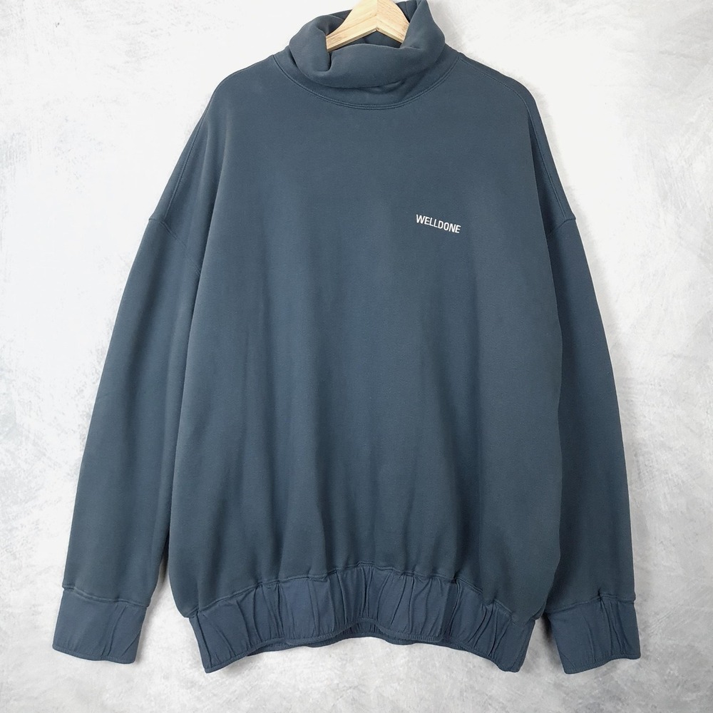 WE11DONE Sweatshirt Womens One Size Blue Turtleneck Oversized Pullover Korea